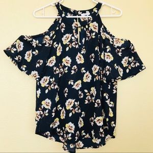 Blue Floral Cold shoulder Blouse
